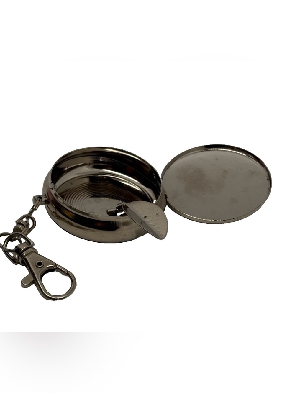 Vintage Pocket Keychain Ashtray Silent Butler Embossed Silver Tone